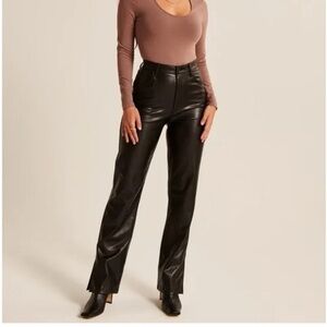 Abercrombie & Fitch Split-Hem Vegan Leather 90s Straight Pant